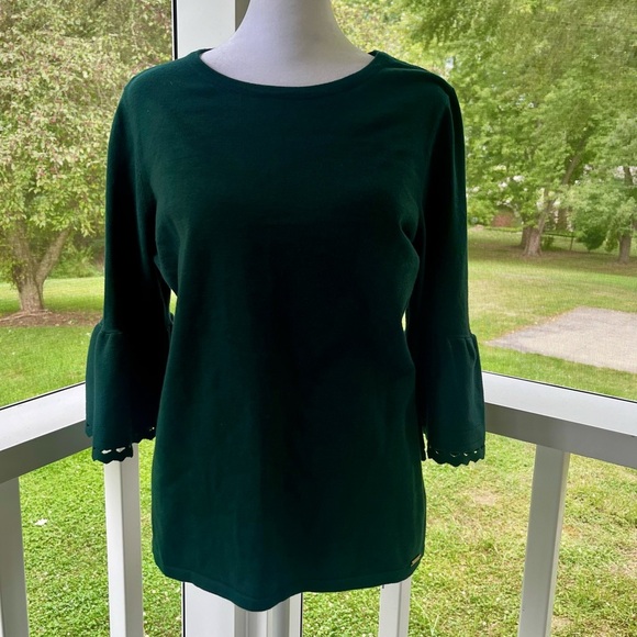 Ivanka Trump Green Bell Sleeve Knit Top with Scalloped Cuff Detail - Size Small - Picture 1 of 9